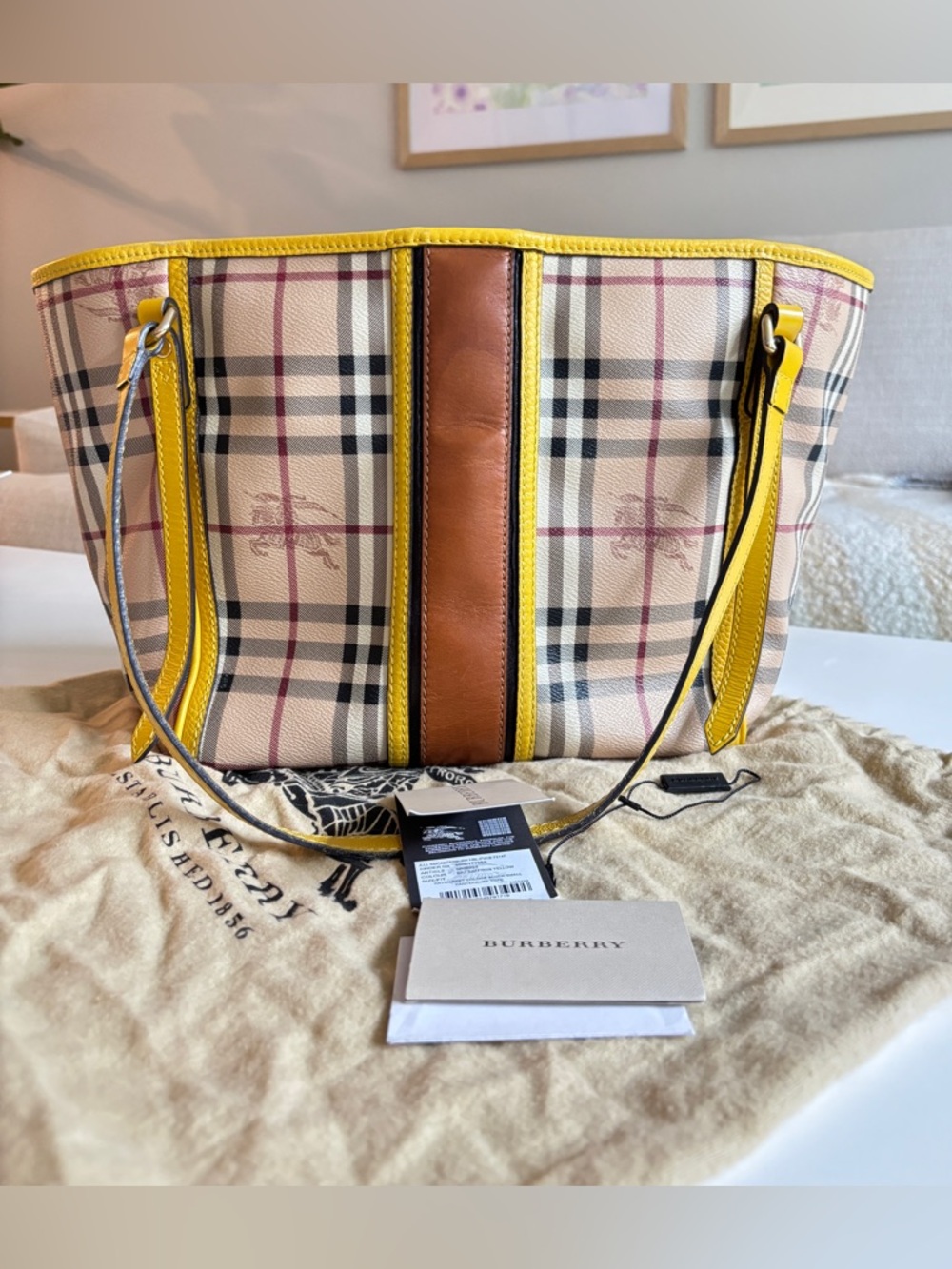 Burberry check Canterbury tote bag two ways bucket tote saffron yellow
